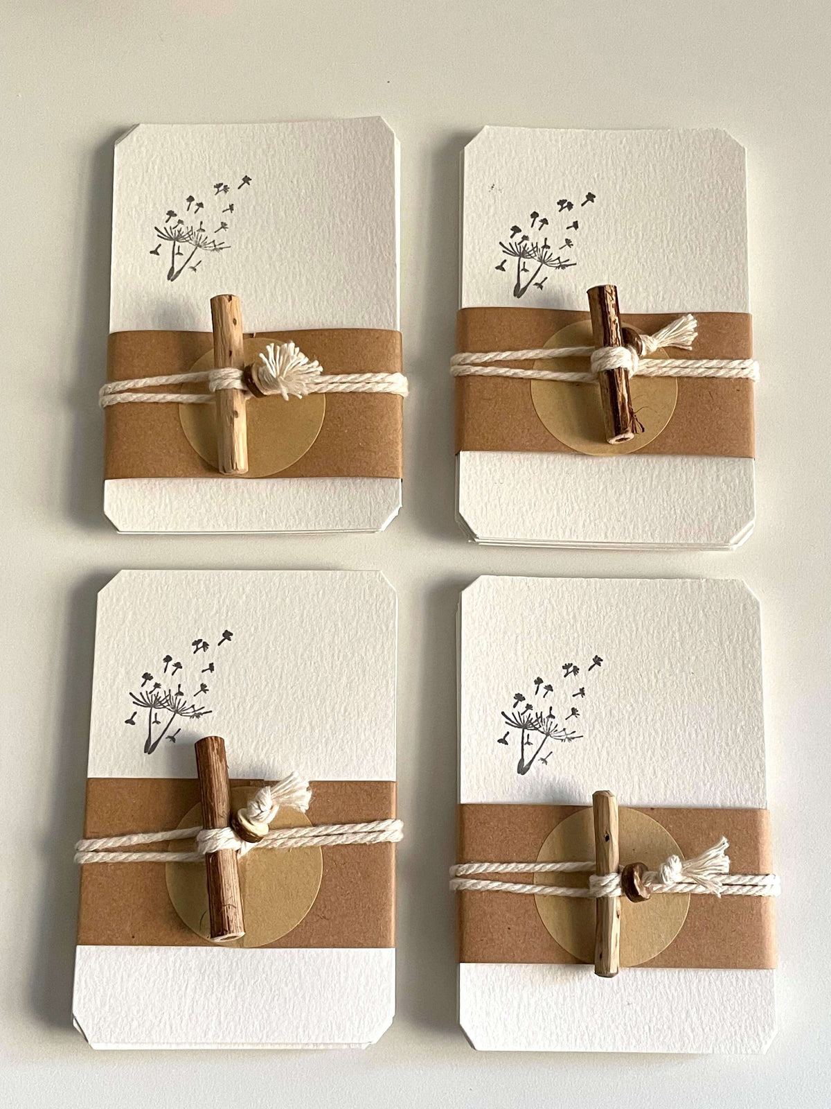 Handmade blank thick card with floral ink designs