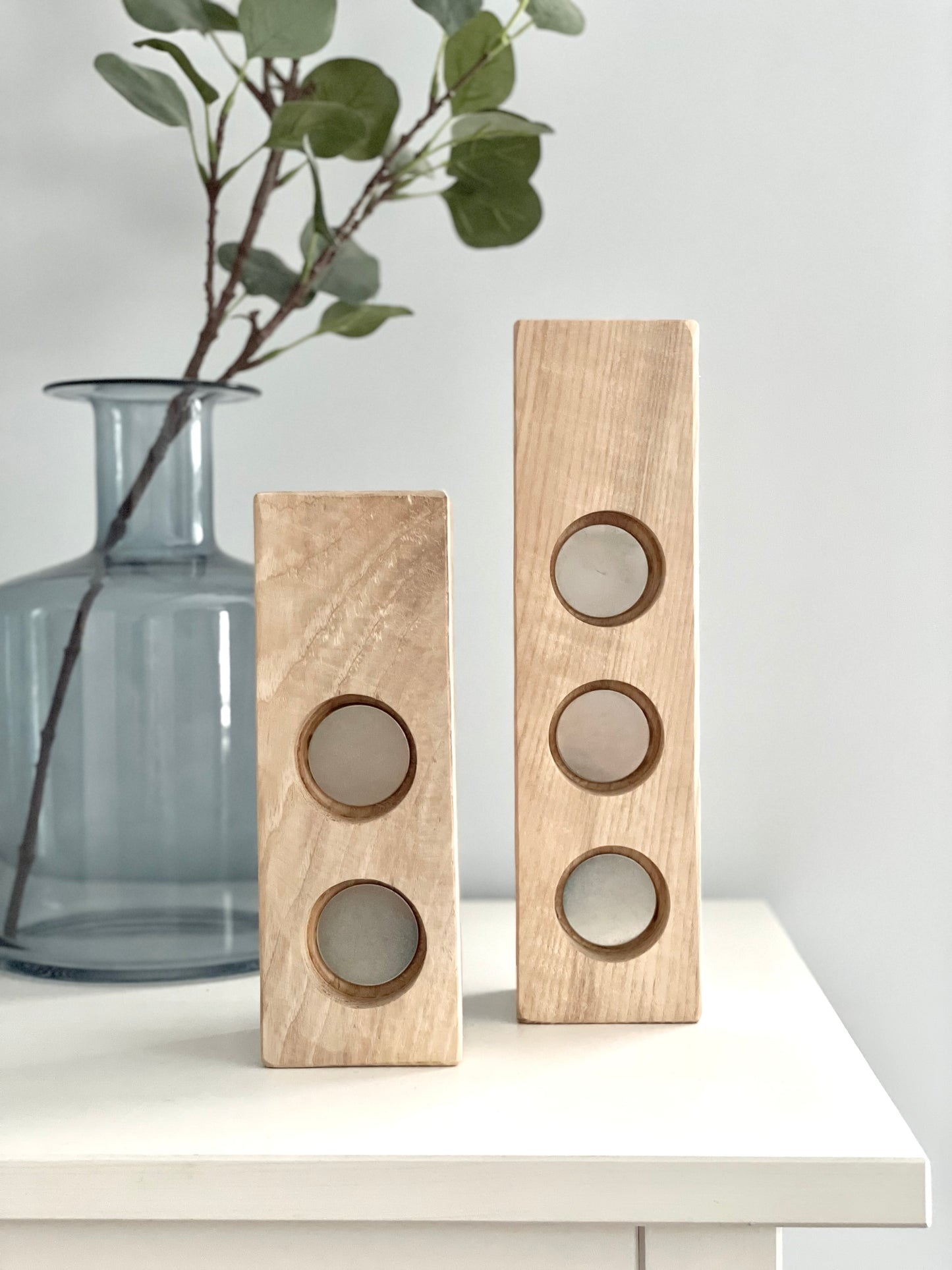 Handmade minimalistic wood tea light holders