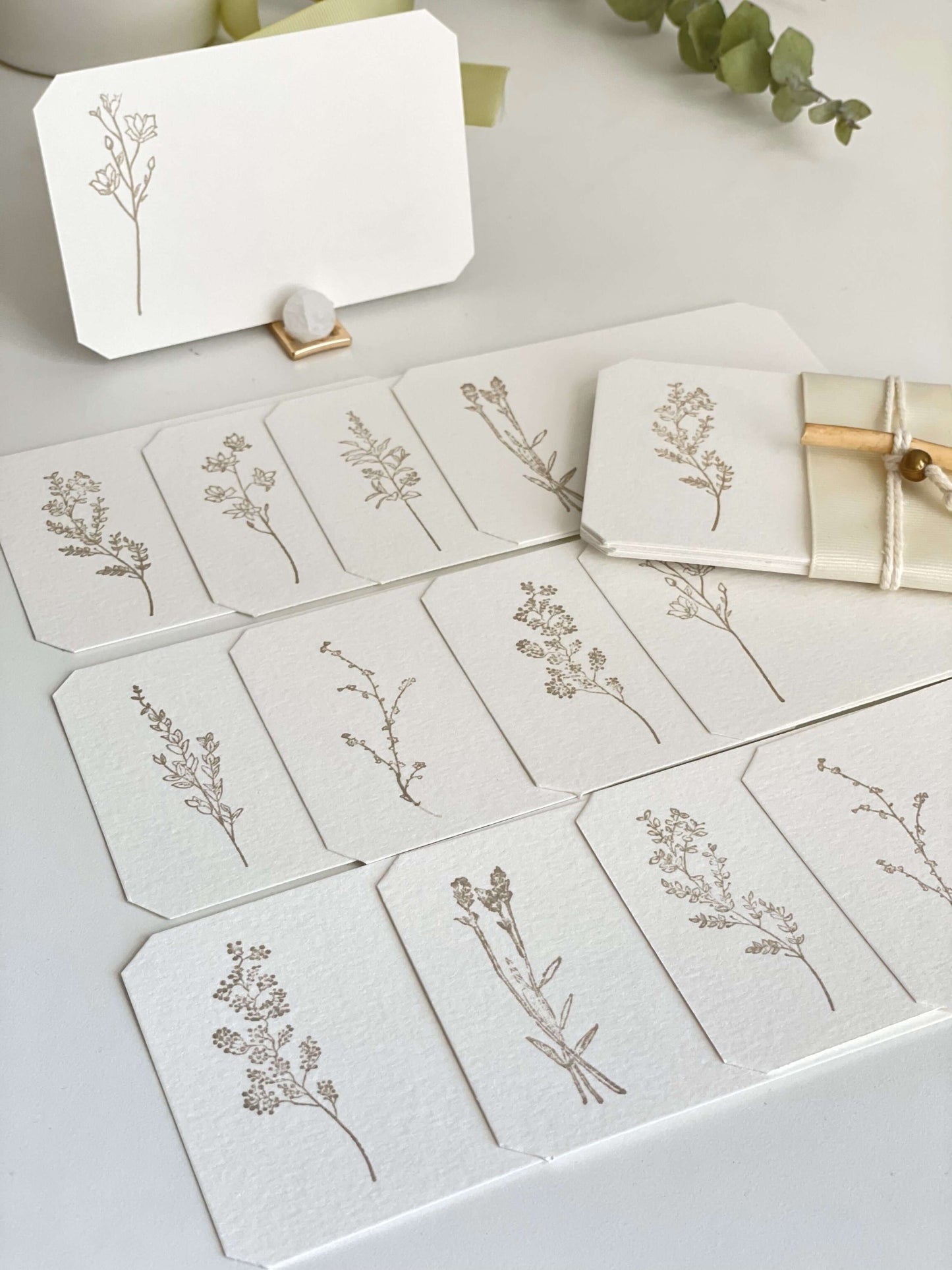 Handmade blank intention cards with floral design and Quartz crystal stand for writing intentions and affirmations.