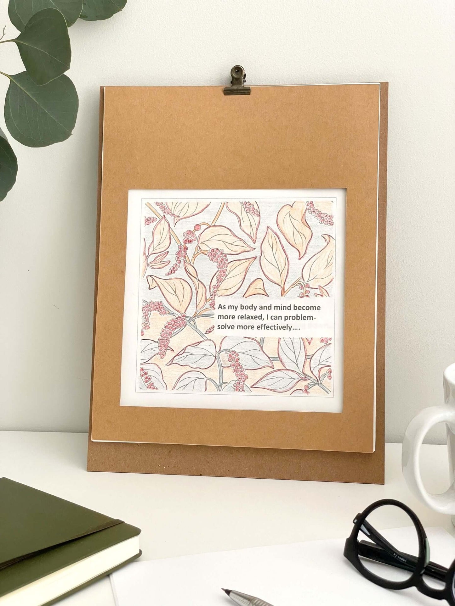 Digital and printable coloring pages featuring botanical illustrations and with sound bath enhancements