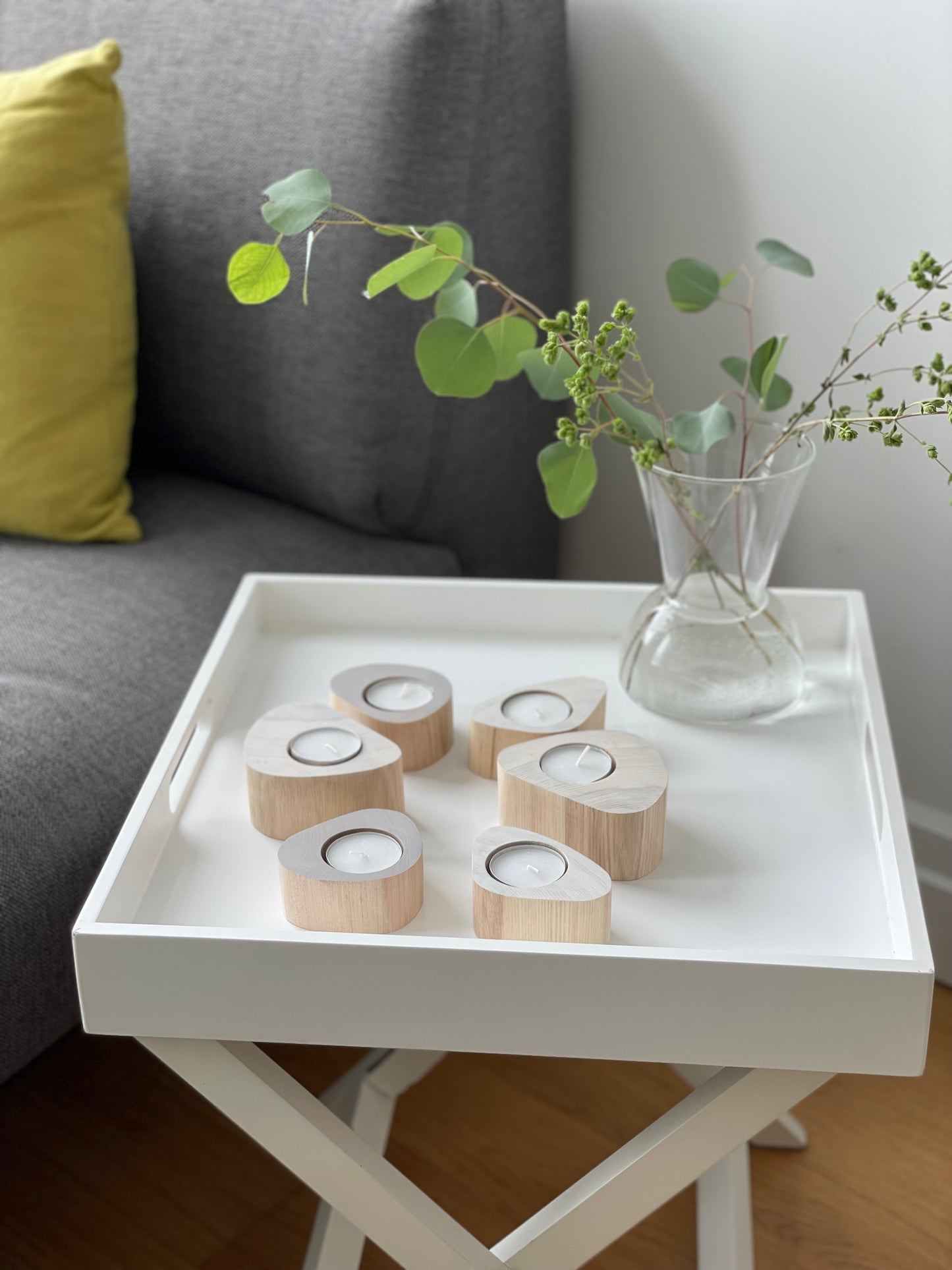 Handmade minimalistic wood tea light holders