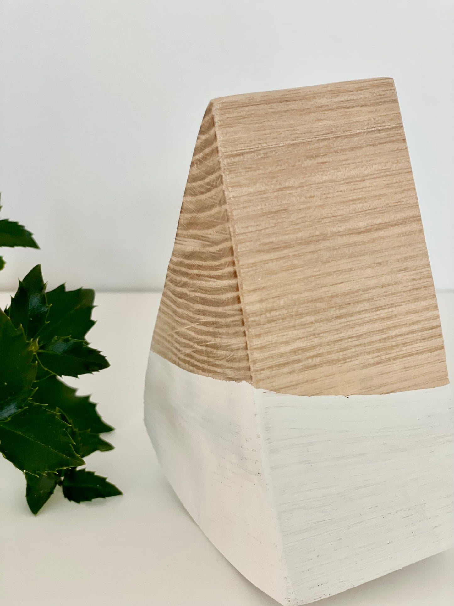 Minimalist holiday tree set with handmade wooden trees with a white base 