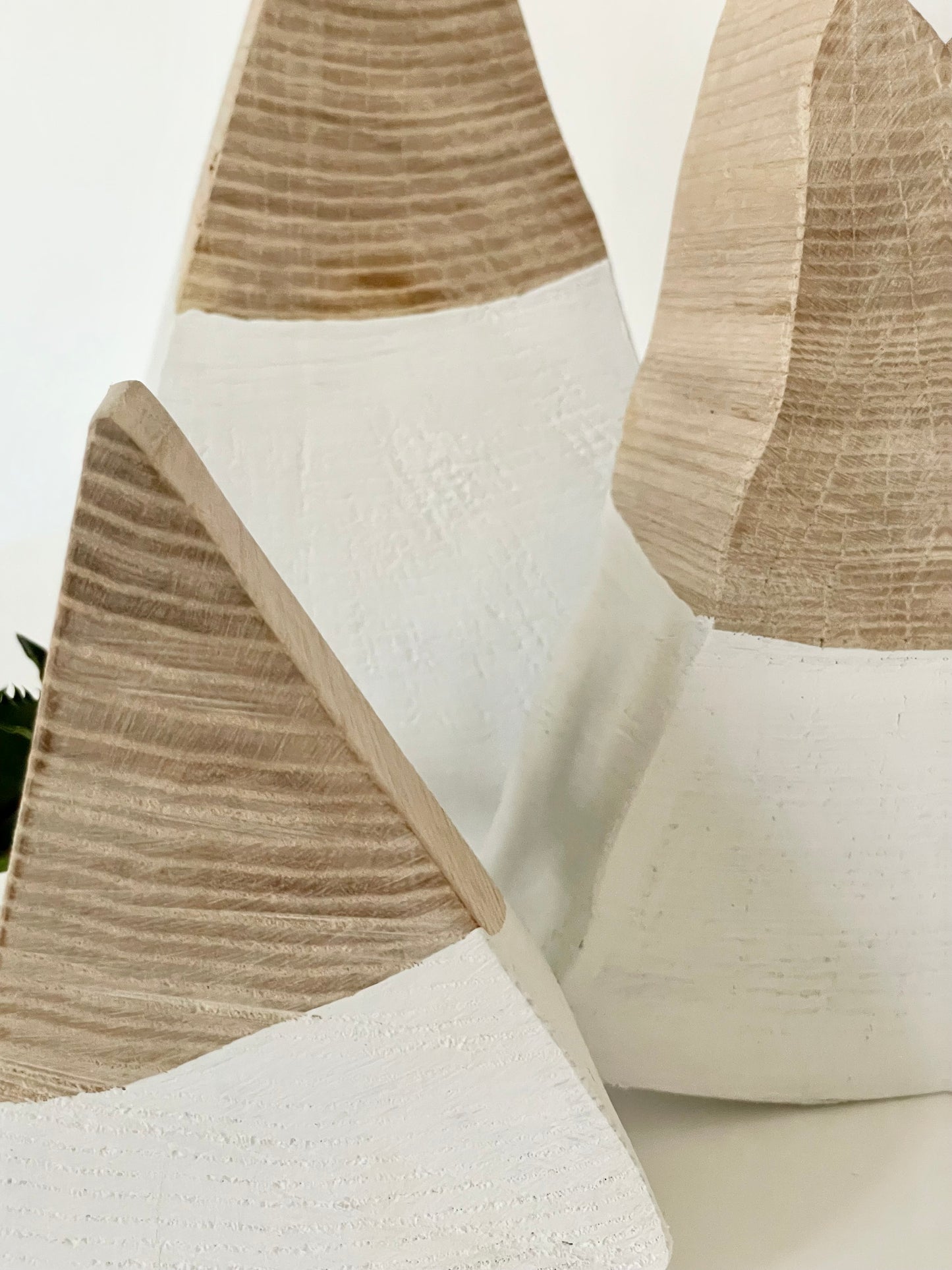 Minimalist holiday tree set with handmade wooden trees with a white base 